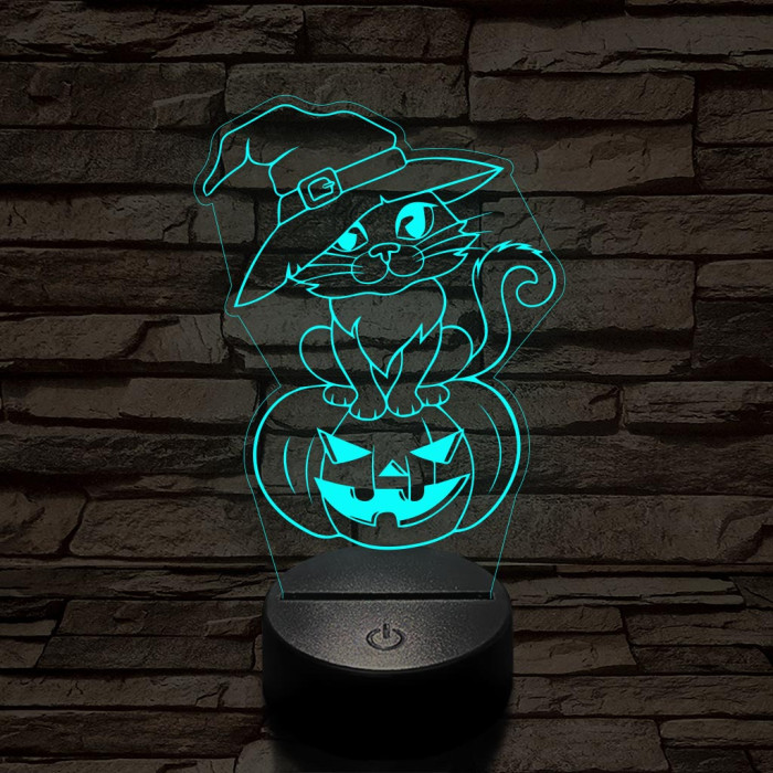 Halloween macska 7 színű  3D led lámpa