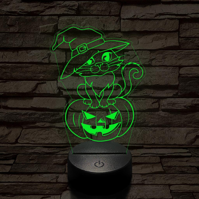 Halloween macska 7 színű  3D led lámpa
