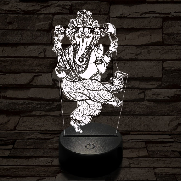 Ganesha 7 színű  3D led lámpa