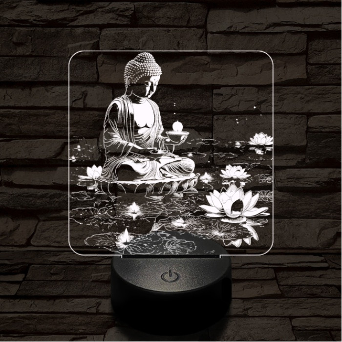 Buddha  fénye 7 színű  3D led lámpa
