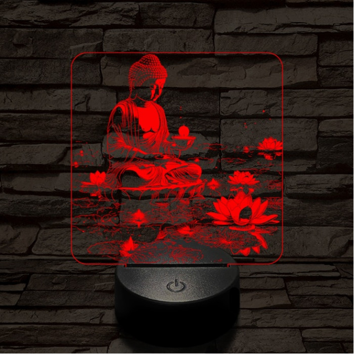Buddha  fénye 7 színű  3D led lámpa
