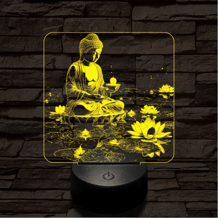 Buddha  fénye 7 színű  3D led lámpa