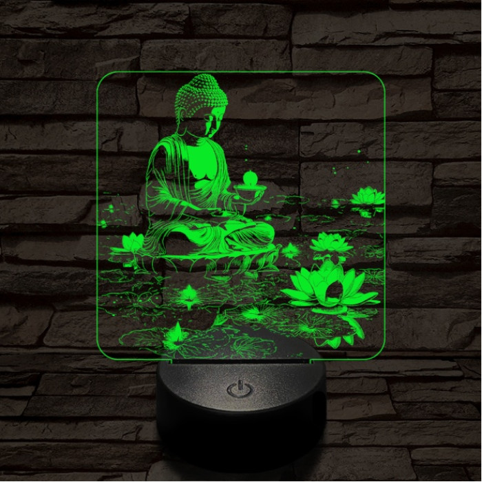 Buddha  fénye 7 színű  3D led lámpa