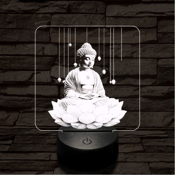 Buddha  lótuszon 7 színű  3D led lámpa
