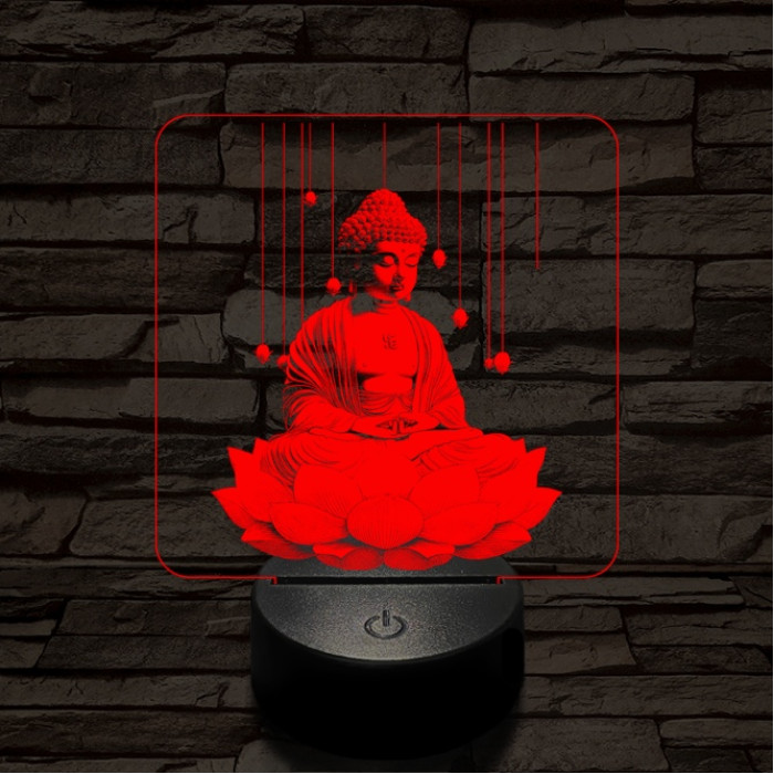 Buddha  lótuszon 7 színű  3D led lámpa