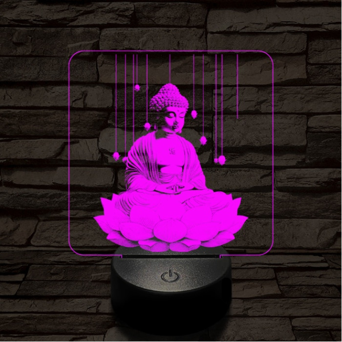 Buddha  lótuszon 7 színű  3D led lámpa