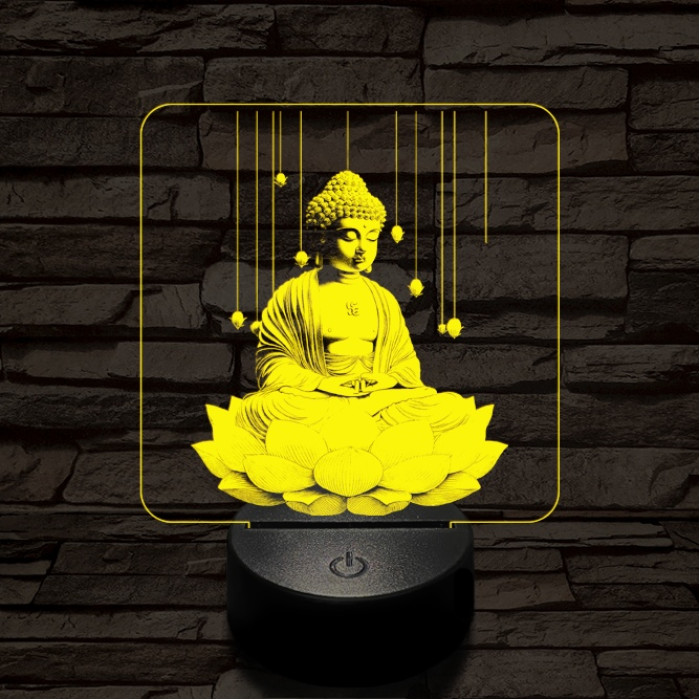 Buddha  lótuszon 7 színű  3D led lámpa