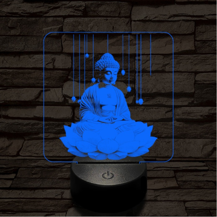 Buddha  lótuszon 7 színű  3D led lámpa