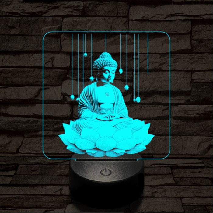 Buddha  lótuszon 7 színű  3D led lámpa