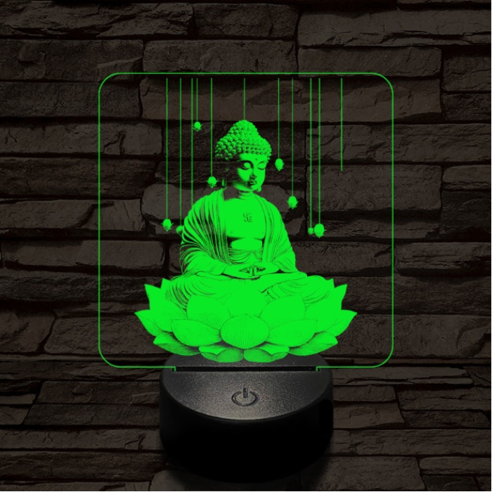 Buddha  lótuszon 7 színű  3D led lámpa