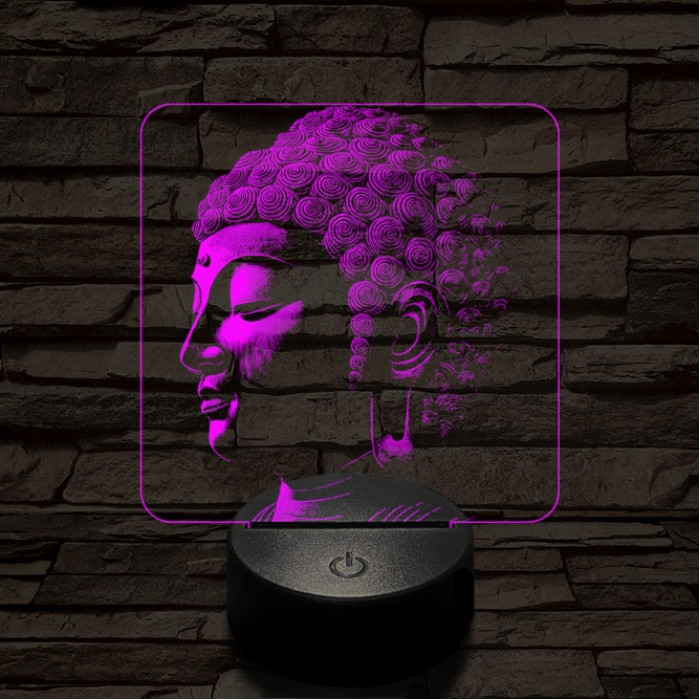 Buddha profil 7 színű  3D led lámpa