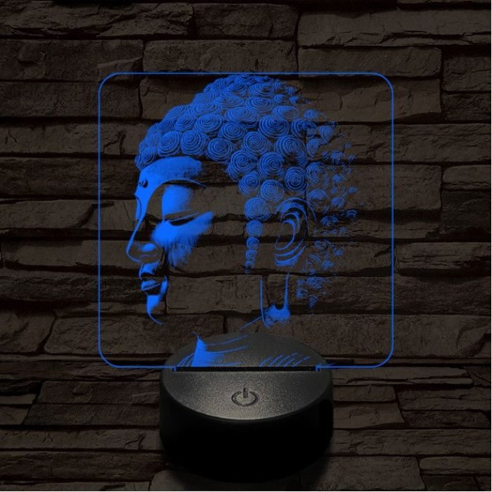 Buddha profil 7 színű  3D led lámpa