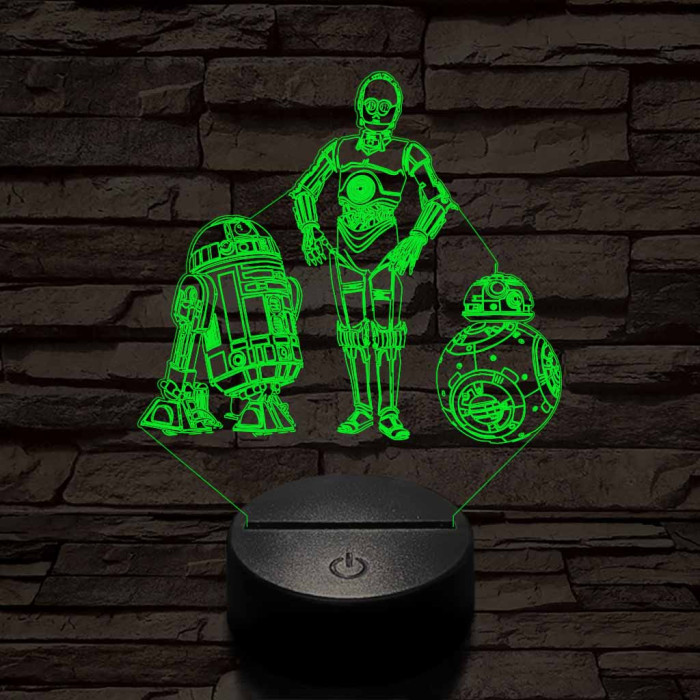 R2D2-Aranyember-BB8 színű 3D led lámpa