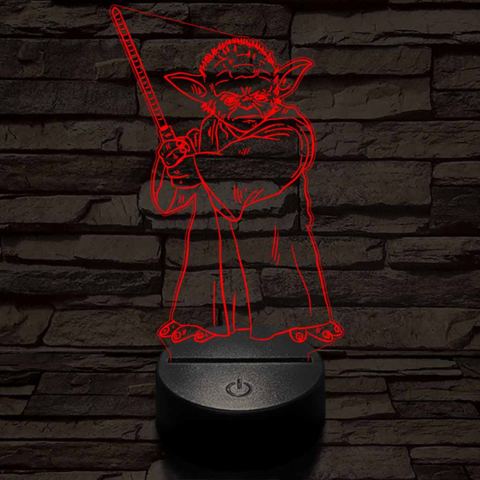 Yoda fénykarddal 7 színű  3D led lámpa