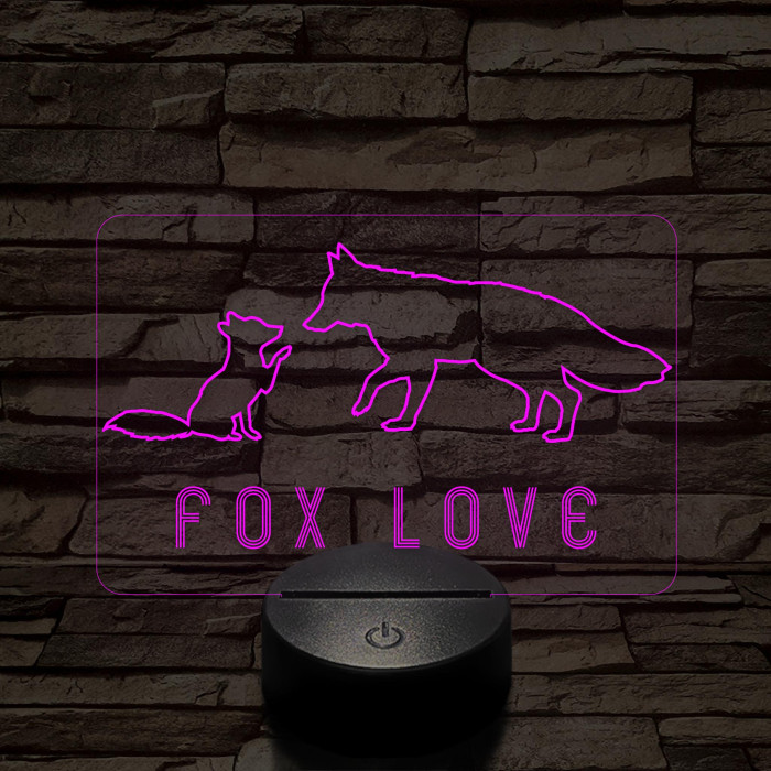 Fox love 7 színű  3D led lámpa