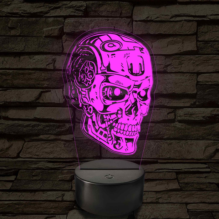 Terminátor T-800 koponya 7 színű  3D led lámpa
