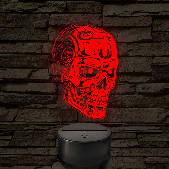Terminátor T-800 koponya 7 színű  3D led lámpa
