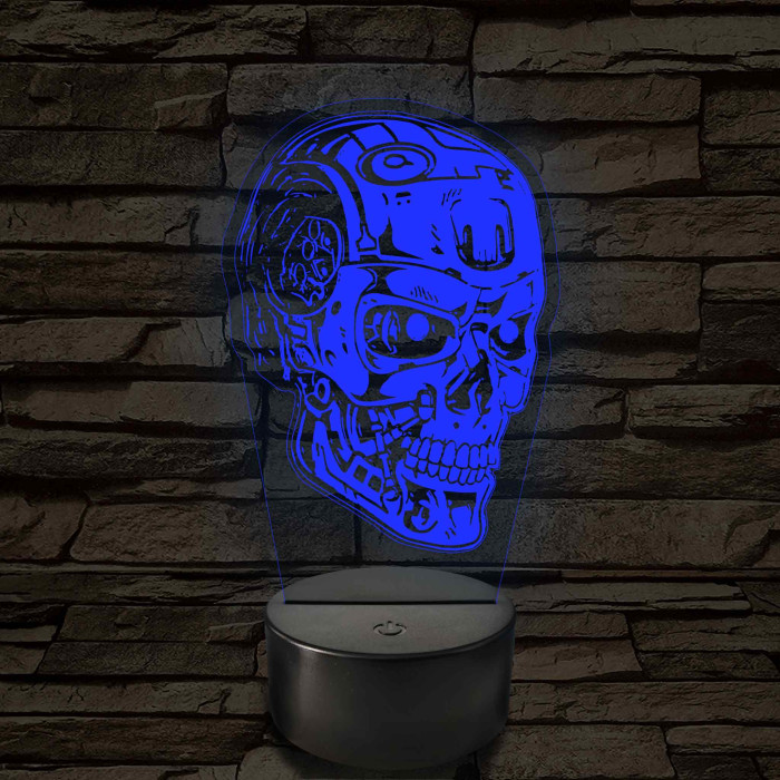 Terminátor T-800 koponya 7 színű  3D led lámpa