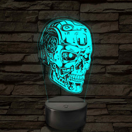 Terminátor T-800 koponya 7 színű  3D led lámpa