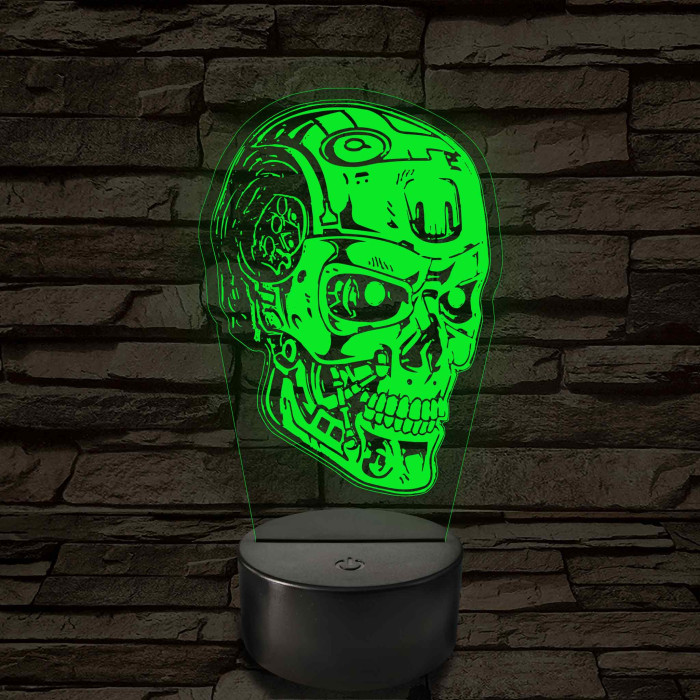 Terminátor T-800 koponya 7 színű  3D led lámpa
