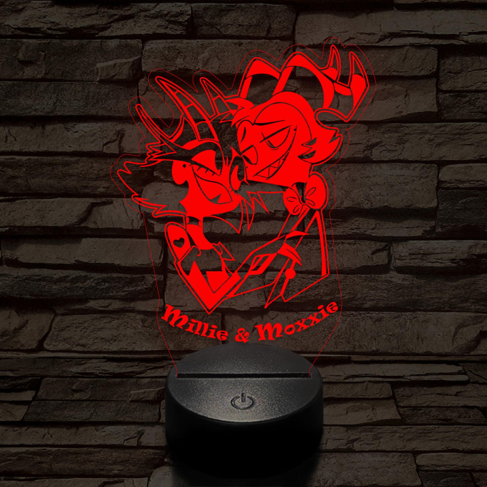 Helluva Boss Millie & Moxxie 7 színű 3D led lámpa