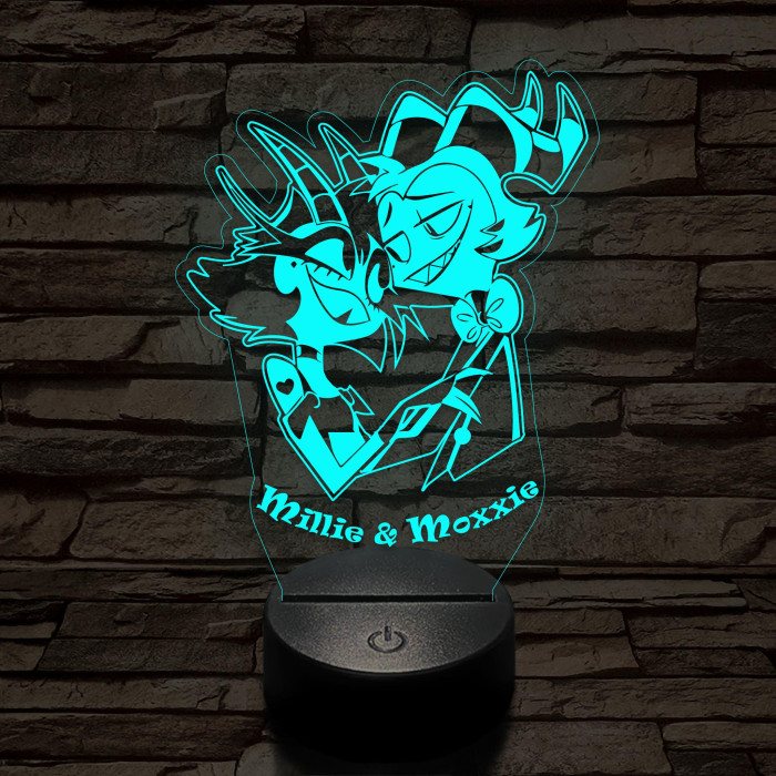 Helluva Boss Millie & Moxxie 7 színű 3D led lámpa