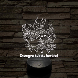 SpongyaBob és barátai – 7 színű, színváltós 3D LED lámpa (műanyagtalpas)
