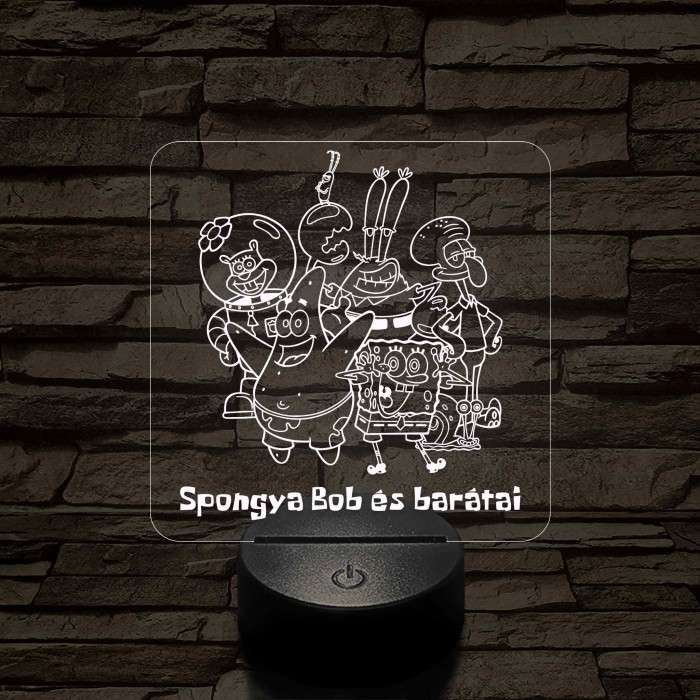 SpongyaBob és barátai – 7 színű, színváltós 3D LED lámpa (műanyagtalpas)