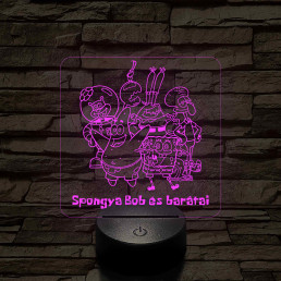 SpongyaBob és barátai – 7 színű, színváltós 3D LED lámpa (műanyagtalpas)