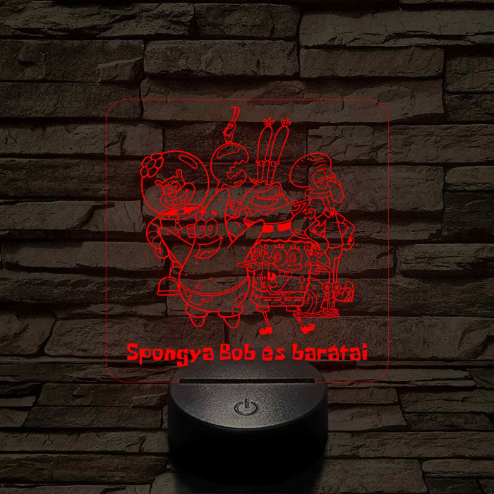 SpongyaBob és barátai – 7 színű, színváltós 3D LED lámpa (műanyagtalpas)