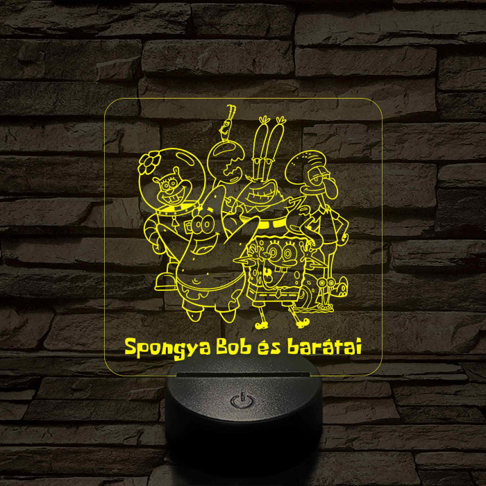 SpongyaBob és barátai – 7 színű, színváltós 3D LED lámpa (műanyagtalpas)
