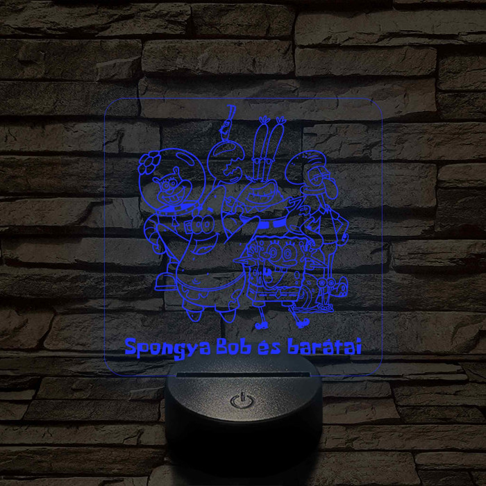 SpongyaBob és barátai – 7 színű, színváltós 3D LED lámpa (műanyagtalpas)