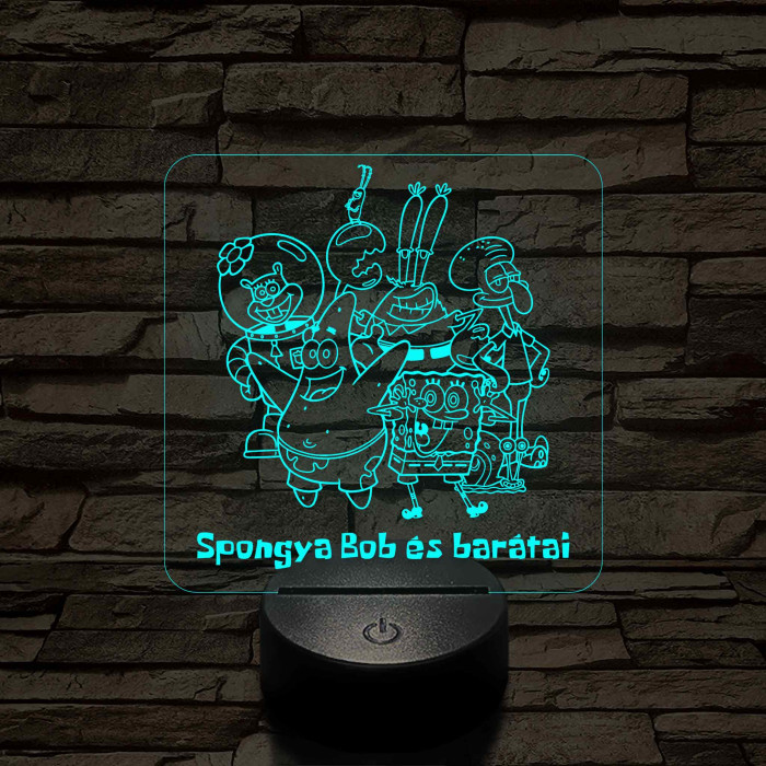 SpongyaBob és barátai – 7 színű, színváltós 3D LED lámpa (műanyagtalpas)