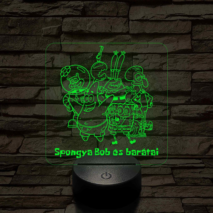 SpongyaBob és barátai – 7 színű, színváltós 3D LED lámpa (műanyagtalpas)