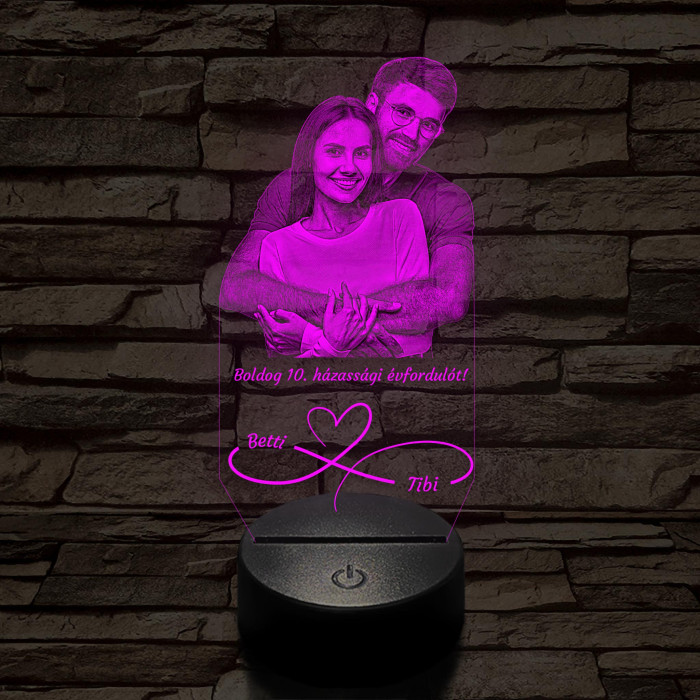 Örökké házasok egyedi fotógravírozás 7 színű 3D led lámpa