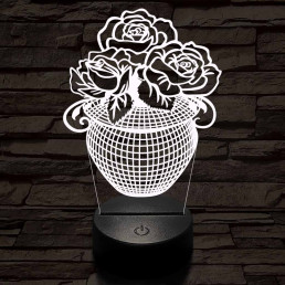 Rózsacsokor-vázában 7 színű 3D led lámpa