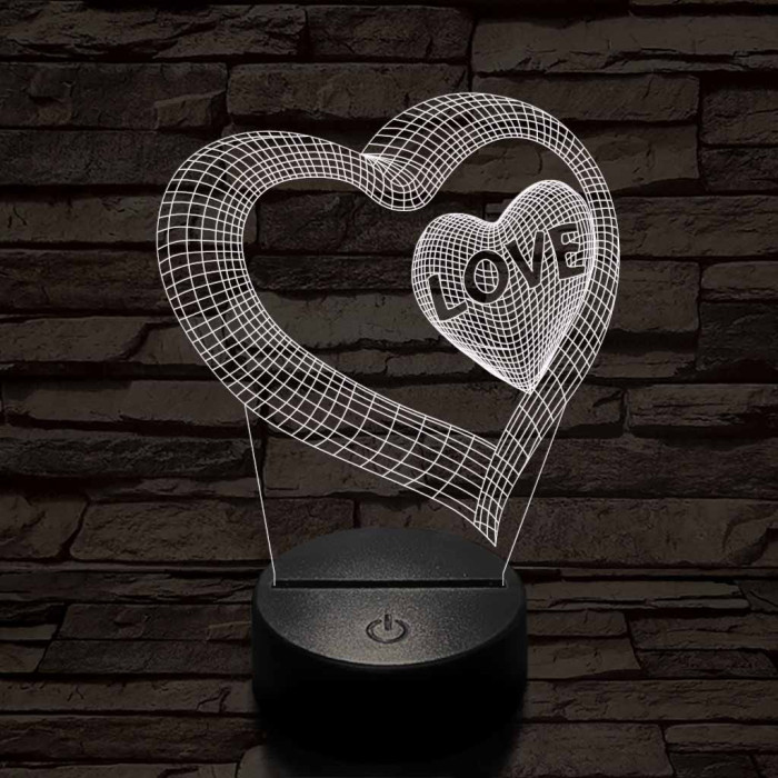 Szív-love 7 színű 3D led lámpa