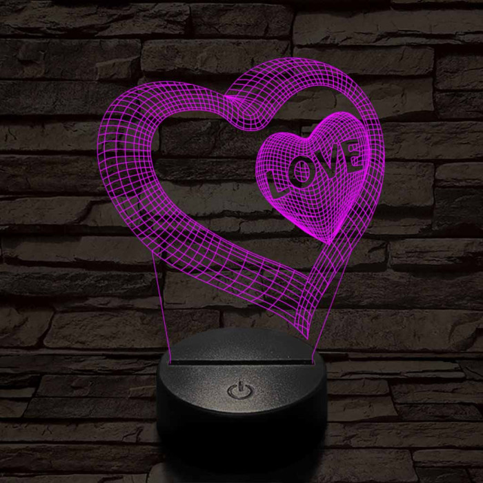 Szív-love 7 színű 3D led lámpa
