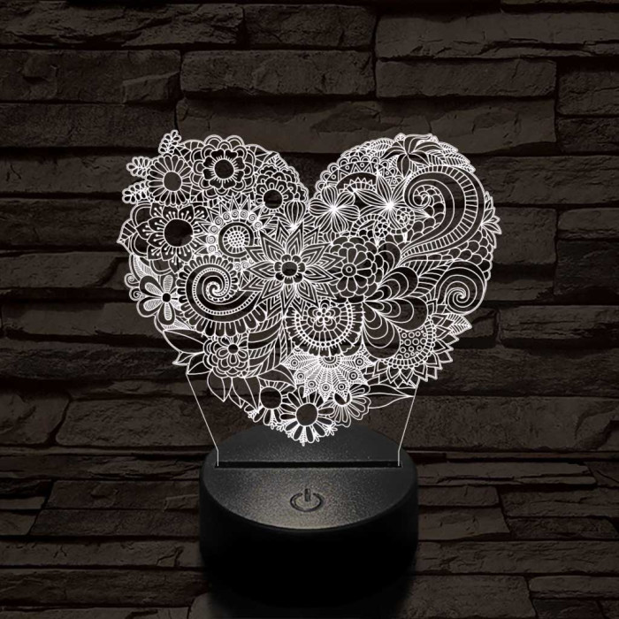 Virágos szív 7 színű 3D led lámpa