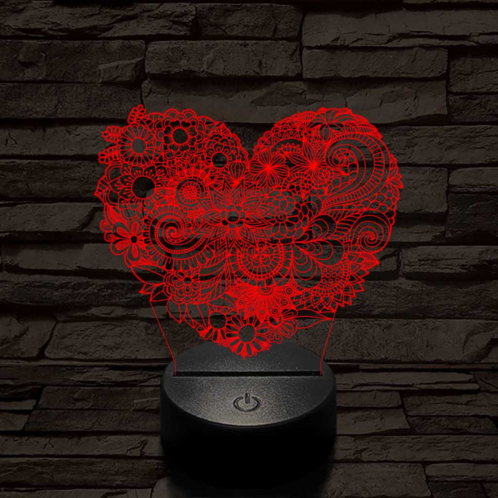 Virágos szív 7 színű 3D led lámpa