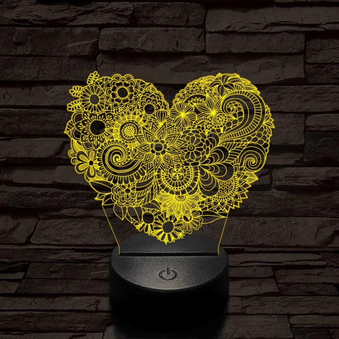 Virágos szív 7 színű 3D led lámpa