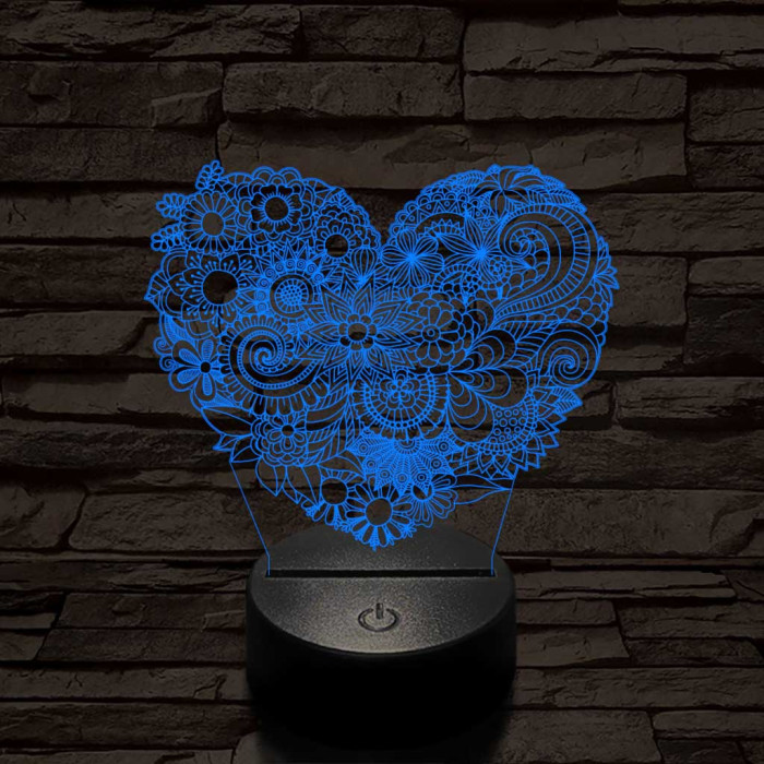Virágos szív 7 színű 3D led lámpa