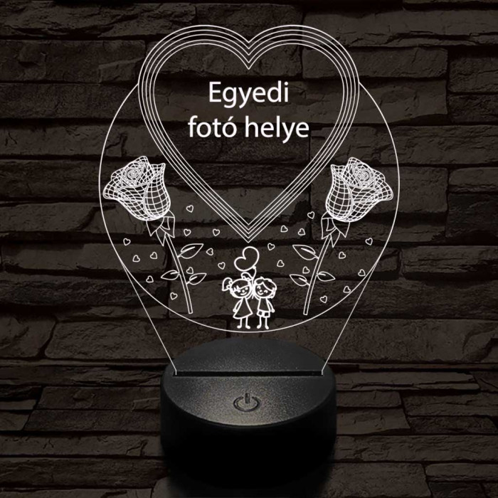 Egyedi fotógravírozás szív rózsákkal 7 színű 3D led lámpa