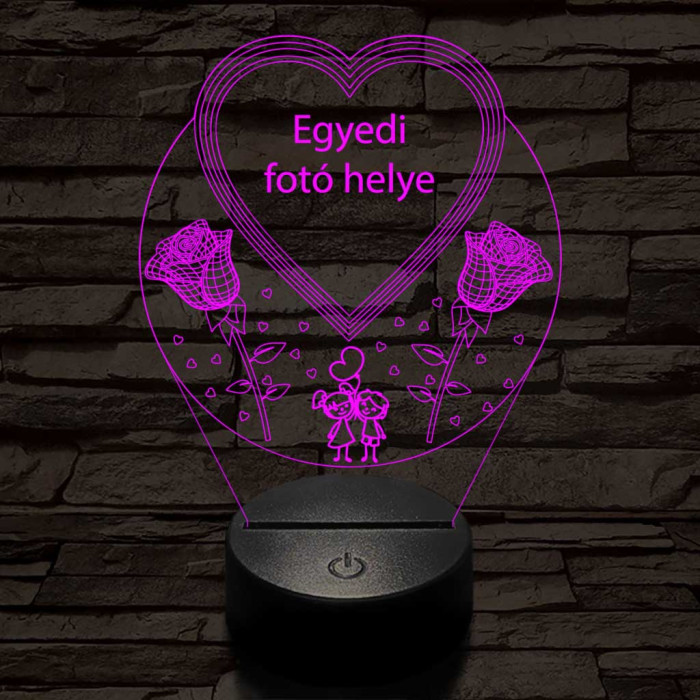 Egyedi fotógravírozás szív rózsákkal 7 színű 3D led lámpa