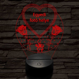 Egyedi fotógravírozás szív rózsákkal 7 színű 3D led lámpa