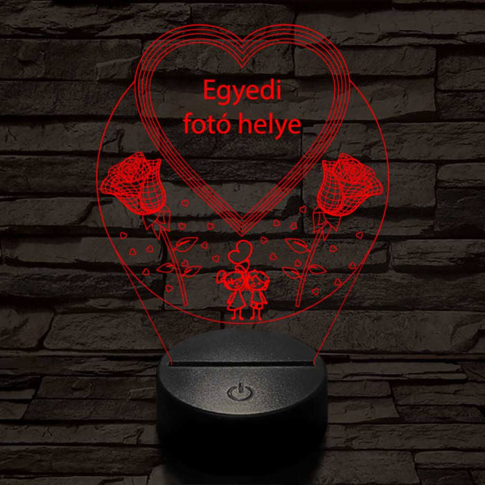 Egyedi fotógravírozás szív rózsákkal 7 színű 3D led lámpa