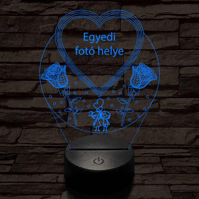 Egyedi fotógravírozás szív rózsákkal 7 színű 3D led lámpa