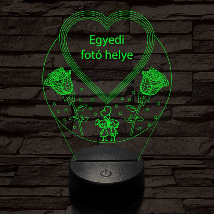 Egyedi fotógravírozás szív rózsákkal 7 színű 3D led lámpa