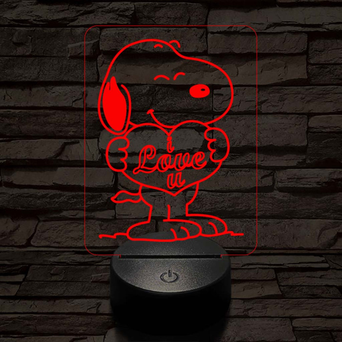 Snoopy love 7 színű 3D led lámpa