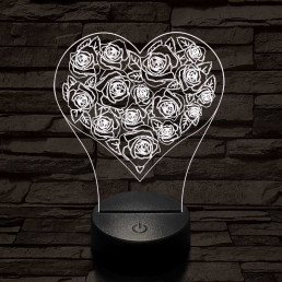 Rózsák a szívben 7 színű 3D led lámpa